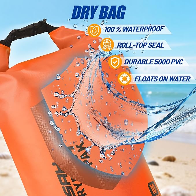 Waterproof Dry Bag, 5L/10L/20L/30L/40L Roll Top Lightweight Storage Backpack with Phone Case for Women & Men, Floating Waterproof Sack for Travel, Swimming, Kayaking, Paddle Board, Camping & Beach