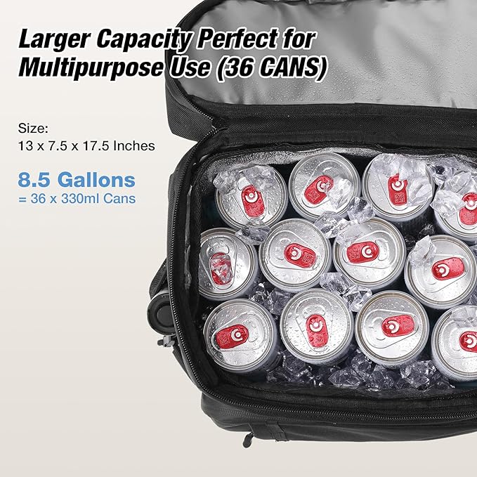 WARMOUNTS Insulated Waterproof Cooler Backpack 36 Cans, Soft Sided Ice Chest Cooler w/Leak Proof Liner, 5-Layer Insulation Portable Lunch Backpack for Camping, Beach, Fishing, Picnic, Travel (Black)
