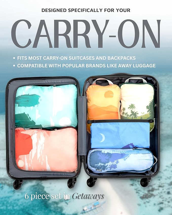Compression Packing Cubes Set for Carryon Suitcases- Lightweight, Durable Clothes Organizer