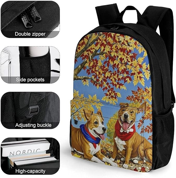 Daypack Anti-Theft Multipurpose Large Capacity Shoulder Bag, Happy Cute Dogs Baseball Travel Hiking Camping Rucksack With Smooth Zippers