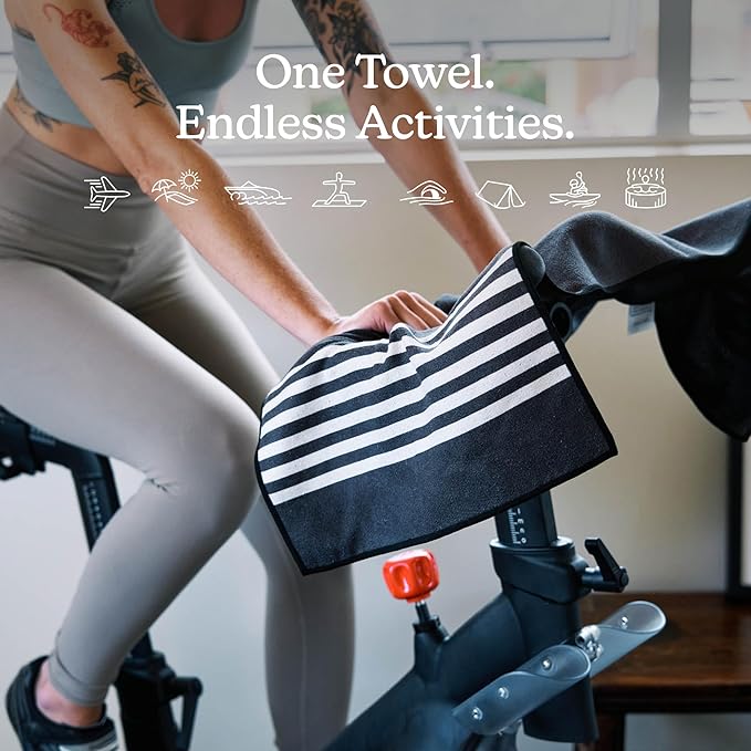 Nomadix Mini Towel - Perfect for The Gym, Biking, Hiking, Golf, & More - Made with Recycled Materials - Super Absorbent - Quick Dry - Sand Resistant - Poolside Black - 40x16 in