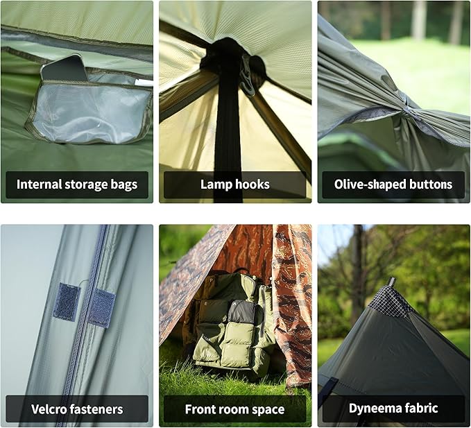 TENPLAY Ultralight 1 Person Tent - 970g 20D Nylon, 130cm Height, PU5000 Waterproof, Easy Setup, NO Trekking Pole for Hiking, Camping & Mountaineering