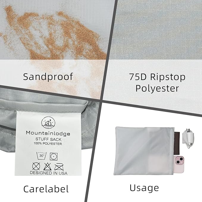 MOUNTAINLODGE Small Drawstring Bags Stuff Sack Set 5-Pack,Ultralight Ditty Bags with 5 Colors for Camping,Hiking,Travelling or Use as Dustcover Bag for Hangbag,Shoes