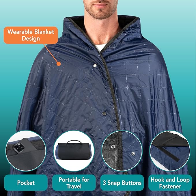 SUN CUBE Large Waterproof Camping Blanket, Fleece Quilted Stadium Blanket for Cold Weather, Windproof Foldable Outdoor Blanket Mat for Picnic, Beach, Pets, Car, 60x80in