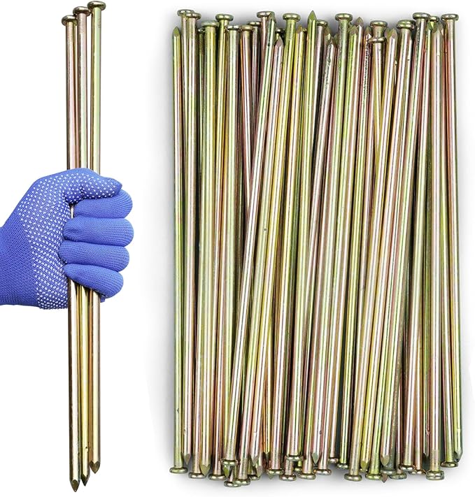 16 Inch Landscape Stakes, 45 Pack Heavy Duty Galvanized Metal Ground Anchoring Spikes for Paver Edging, Weed Barrier, Floor Covering, Artificial Turf, Camping Tent (Yellow)