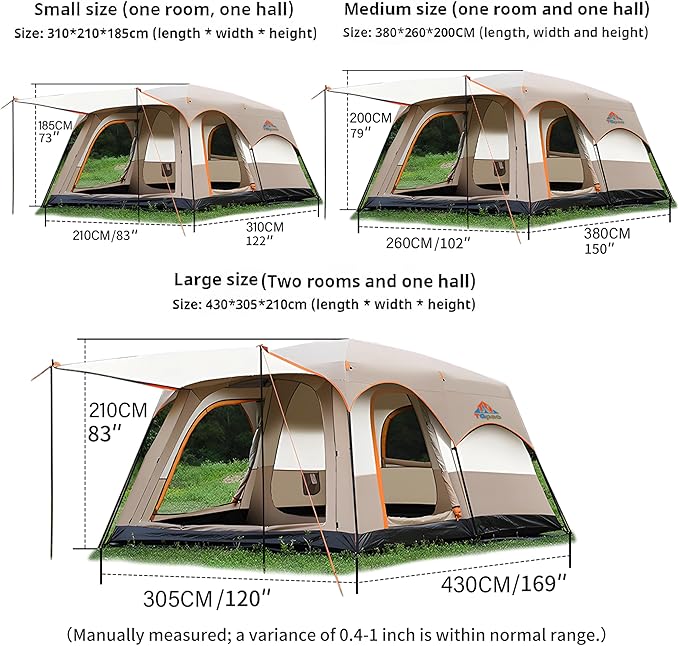 Large Family Standing Upright Camping Tent - 5-12 Persons Multi-Room Waterproof Tent with Screened Porch - Glamping Tent for Outdoor Camping & Family Vacation