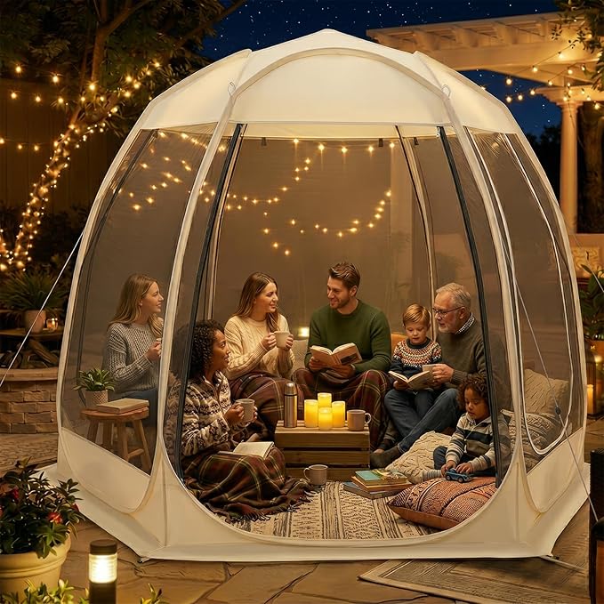 TABU Pop Up Screen House Tent, 12x12 FT Screen Room Canopy with Mosquito Mesh, Instant UV Resistant Shelter with Carry Bag, for 8-10 Person, Beige
