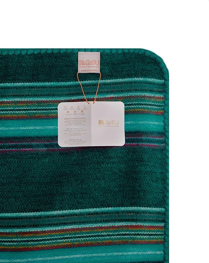 QISU Alpaca Wool Blanket Throw | Large, Beautiful, Warm, Variegated | 85 x 65 inches | Ultra-Soft, Hypoallergenic and Breathable | Non-Itchy or Scratchy (Turquoise Sea Foam Variegated)