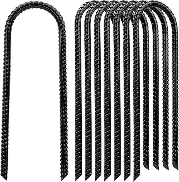 Trampoline Stakes High Wind - Heavy Duty 12 Inch U Shaped Ground Anchors - Galvanized Steel Rebar Stakes for Outdoor Camping Tent Fence Garden Decorations(8 Pack Black)