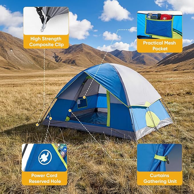 NEWBULIG 2-4 Person Camping Tent, Lightweight 5 Min Easy Setup, Waterproof Windproof Dome Tent with Rainfly for Outdoor, Hiking, Backpacking, Beach