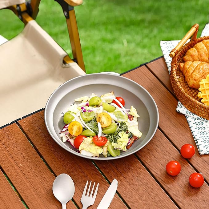 Pure Titanium Camping Plate 8.26 inch Ultralight Metal Dish Plate Backpacking Deep Plate for Hiking Kitchen