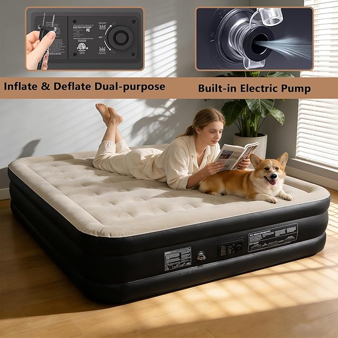 King Size air Mattress – 18-Inch Thickened Inflatable Mattress for Camping, Home Use & Guest Accommodation, Comes with Storage Bag, Supports Up to 750 Pounds