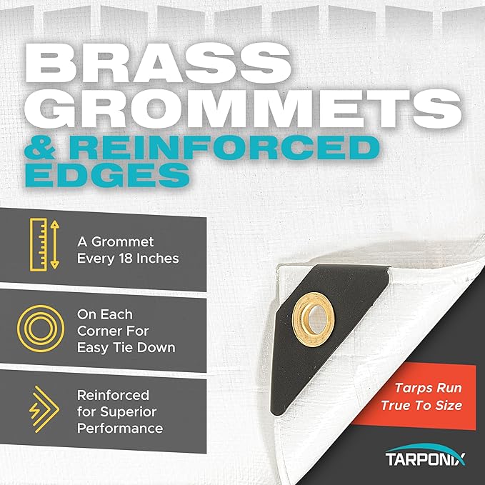 12' x 16' Extra Heavy-Duty White Poly Tarp – 12 Mil Thick, Waterproof, UV-Resistant Polyethylene with Reinforced Edges, Double-Stitched Hems, and Rustproof Grommets