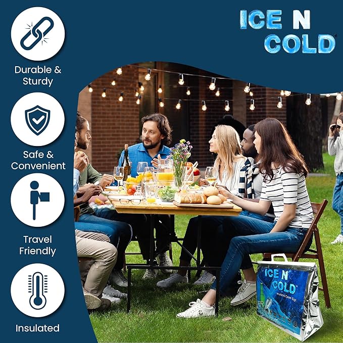 Insulated Cooler Bag - Large 35 lbs Capacity (Pack of 80) | Lightweight, Soft, Collapsible | Ideal for Groceries, Camping, Hiking, Beach, Travel
