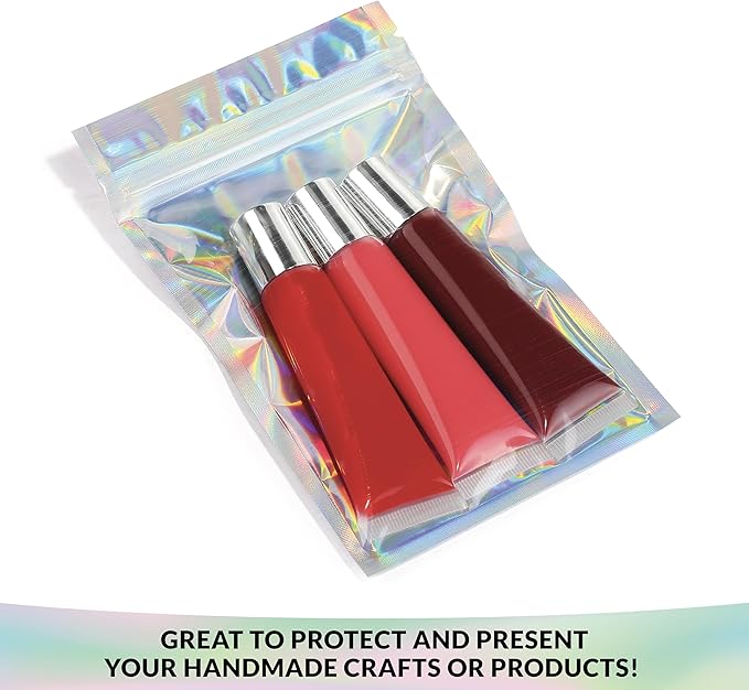 Mylar Bags with Zipper Seal 4 x 6" | 100 Bags | Rainbow Holographic | Sealable Heat Seal Bags for Candy and Food Packaging, Medications and Vitamins | For Liquid and Solids (4" x 6")
