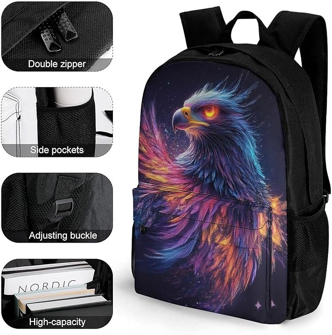 Casual Daypack Multipurpose Anti-Theft Large Capacity Carry On Bag, Colorful Space Eagle Art Casual Daypack Climbing Shoulder Bag With Padded Straps