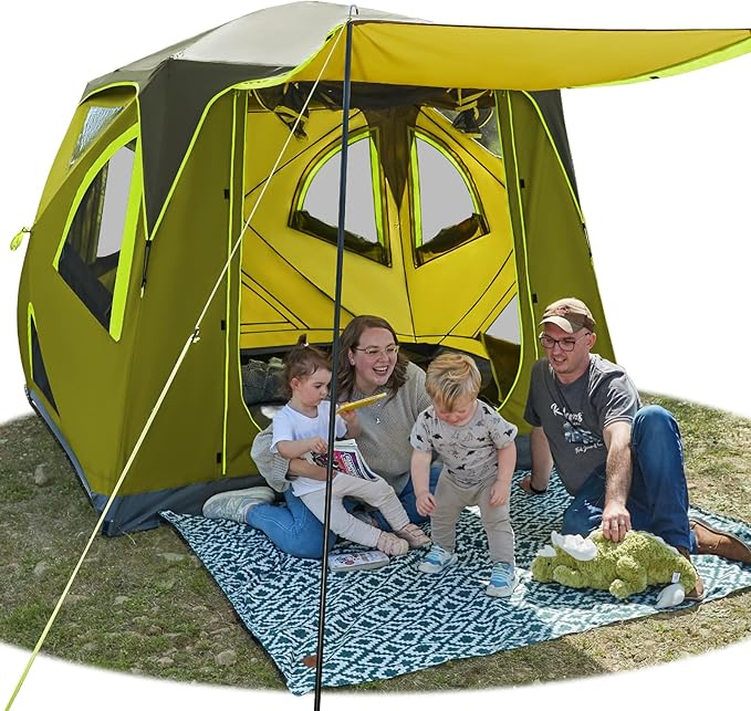 TIMBER RIDGE Camping Tent, 4 Person Instant Pop Up Hub Tent with 8 Windows, Easy 60 Second Setup, Weather Resistant Family Cabin Tents with Rain Fly for Camping, Hiking, Outdoor Travel