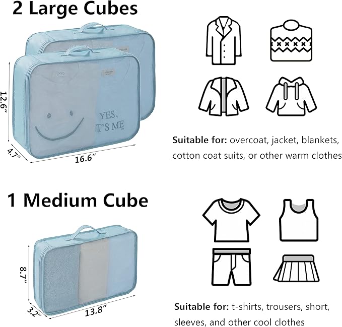 tianzong 7-piece Set Packing Cubes, Travel Bags for Luggage, Packing Organizers with Shoe Bag (Sky Blue)