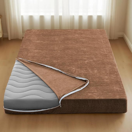 H.VERSAILTEX Twin Size Armless Futon Mattress Covers for Traditional Japanese Futon Mattress Soft Mixed-Color Chenille Couch Slipcovers Floor Mats Sofa Protector Zippered Sleeper Sofa Cover,Caramel