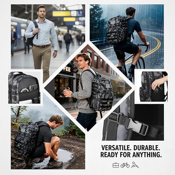 PLUSINNO Tactical Backpack, 40L Water Resistant Military Backpack, gym backpack for men, Laptop Backpack, Large MOLLE Tactical Bag, 3-Day Bug Out Bag For Work Camping, Hiking with Molle System