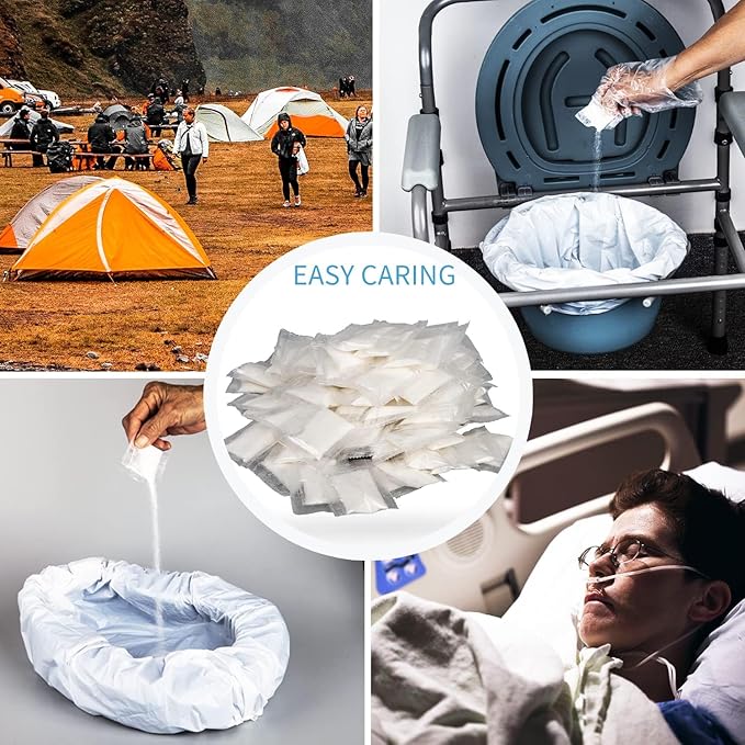 Pack of 100 Super Absorbent Pads Gel for Commode Liners – Gel for Standard Bedside Commode and Bedpan Liners, Liquid Waste Gel Eco for Commode Chairs, Portable & Camping Toilet, Bed pan