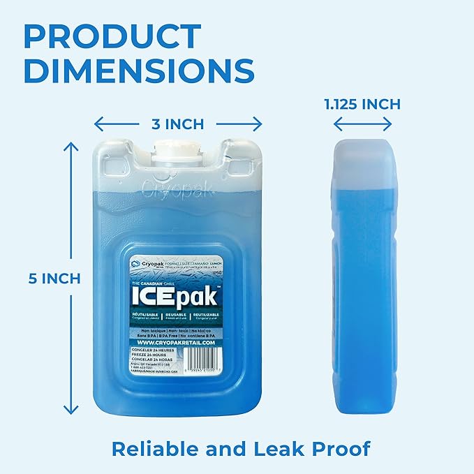 Cryopak ICEpak Large Hard Shell Reusable Ice Packs for Coolers and Lunch Box Use, Freezer Safe Gel Design, Professional Grade Cooling, Non-Toxic and BPA Free, Travel Accessories, Small (4 Pack)