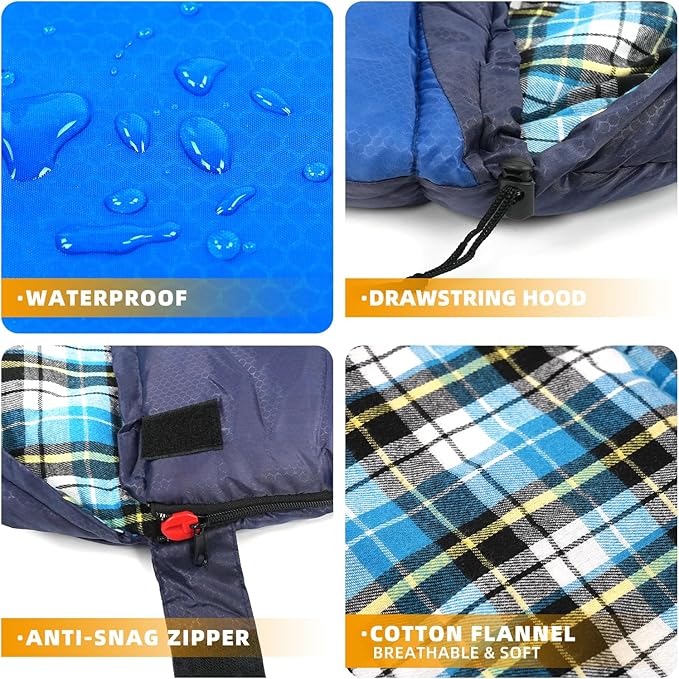 Cotton Flannel Liner Sleeping Bag for Adults Teens Kids, Cold Weather & Warm, 3 Seasons, Lightweight Compact Camping Essentials Equipment, Hiking, Outdoor, Travel