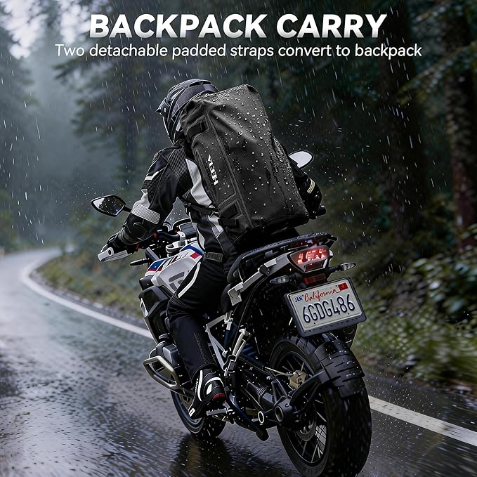 HEETA Waterproof Motorcycle Dry Bag, Waterproof Duffel Luggage Travel Bags with Zippered Closure & Pocket, Shoulder Straps, Large Space for Motorcycling Camping Commuting Boating (Black, 30L)