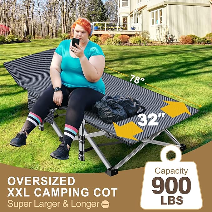 DoCred Oversized XXL Folding Camping Cot with 2” Mattress, Heavy Duty Sleeping Cot for Adults, Portable Adults Outdoor Bed with Carry Bag, Travel Camp Cots