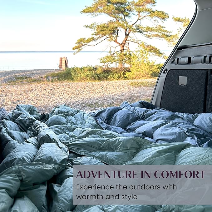 Down Camping Blanket with Footbox – Lightweight, Packable, Water Resistant Backpacking Quilt & Warm Puffy Compact Outdoor Throw – 52x77 with Stuff Sack for Stadium, Hiking & Travel