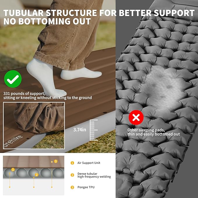 Naturehike 20oz Ultralight Sleeping Pad with Sidewalls, Insulated Inflatable Sleeping Pad 6.5R, Lightweight Sleeping Mat for Camping, Hiking, Backpacking, 10cm Thickened
