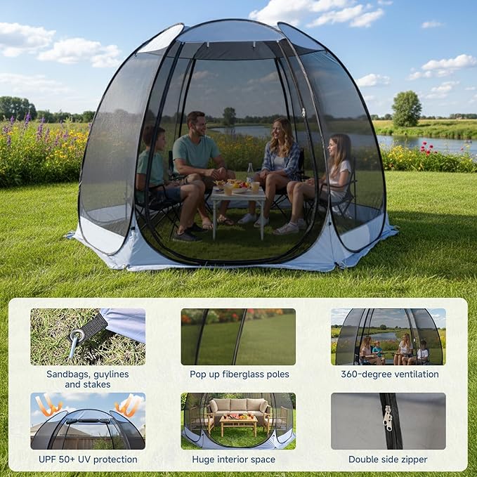 Alvantor® Pop Up Screen House Gazebo, Portable Mosquito Net Tent, UV Protected Sun Shelter for Patio, Backyard & Camping, Instant Setup for 2-10 People