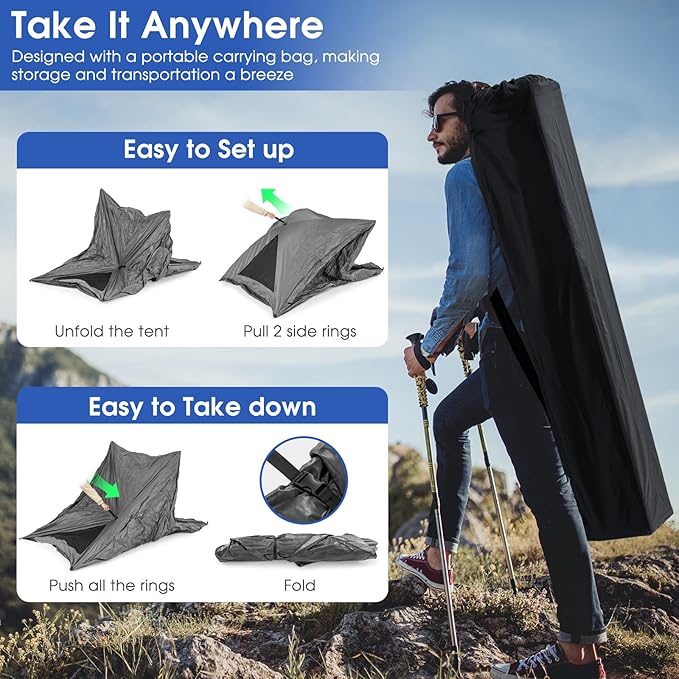 Goplus Pop-up Camping Tent 2-3 Person, 360° One-Way See-Through Family Tent, Waterproof Windproof 4-Season Shelter Tent w/Carry Bag, Rainfly, Easy Setup Portable Tent for Backpacking Hiking Outdoor