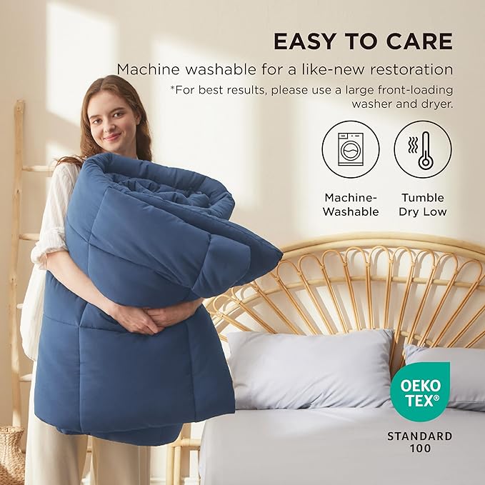 Bedsure Comforter Duvet Insert - Quilted Comforters Cal King Size, All Season Duvet, GentleSoft Down Alternative Bedding, with 8 Tabs, Gifts for Women/Men, Dark Slate Blue, Cal King 96x102Inche