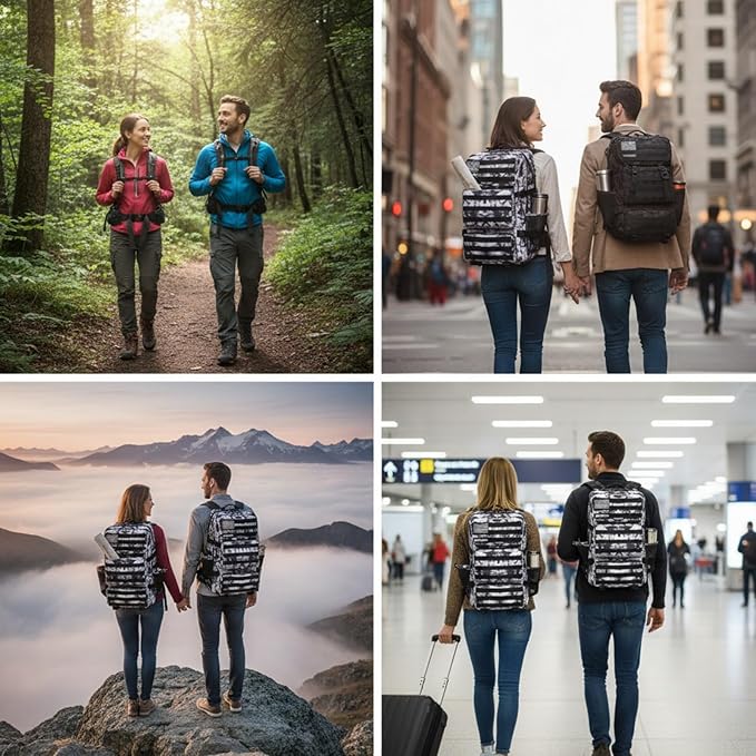 Military Tactical Backpack 55L for Men & Women Bug Out Bag Assault pack Molle Daypack Hiking Trekking Rucksack (Black and white tie dye)