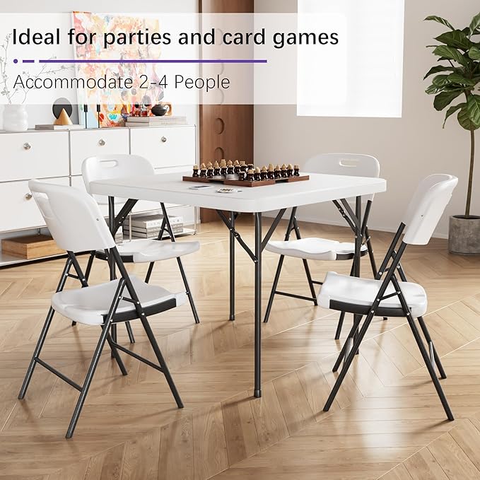 VECELO Folding Card Table Square with Mesh Bag, Heavy-Duty Collapsible Locking Legs & Easy to Storage, Portable for Indoor/Outdoor Use, White