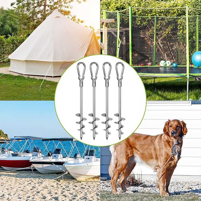 SELEWARE 18 Inch Ground Anchors Screw in, Heavy Duty Trampoline Stakes, Tent Stakes, High Wind Wider Spiral Earth Anchors for Trampolines, Camping Tent, Sheds, Carports, Securing Animals, Swing Sets