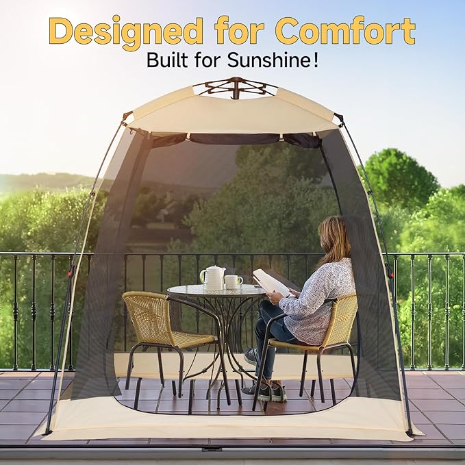 EighteenTek Screen House Gazebo, 2-4-6 Person Pop Up Screen Tent, Instant Screen Room with Carry Bag, Outdoor Mosquito Tent Pop-Up, Sun Shade Shelter for Patio, Garden, Backyard, Deck