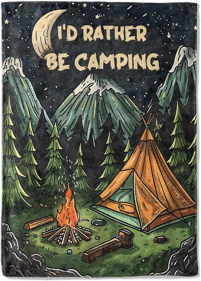 Camping Fleece Blanket - 40x50in Nighttime Forest Campfire and Tent Throw Blankets,Soft Cozy Lightweight, Ideal for Living Room Home Rustic Decor and Kids Women Girls Spring Gifts