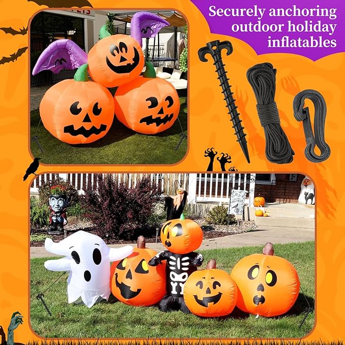 AUGSUN 54 Pieces Plastic Inflatable Stakes Set, Include Tent Stakes, Tethers Ropes and Hooks Heavy Duty Garden Yard Stakes for Halloween Christmas Outdoor Decorations Black
