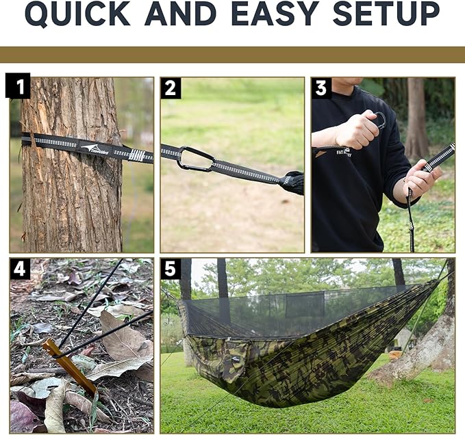 Camping Hammock with Mosquito Net and Ridge Rope, Extra Large for 2 Person, Lightweight Hanging Hammocks Tree Straps, All-in-one Fast Open Hammock for Outside, Hiking, and Travel