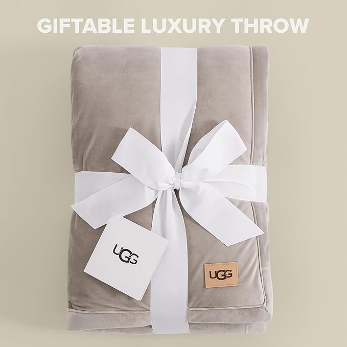UGG Bliss Throw Blanket Plush Soft Fleece Fluffy Blankets for Bed or Couch Oversized Warm Reversible Machine Washable Medium Weight Home Decor Giftable Throw, 50-inch x 70-inch, Oyster Brown