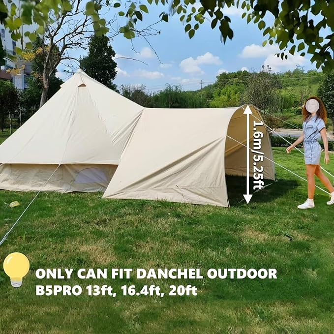 DANCHEL OUTDOOR Waterproof Bell Tent Awning, 4 Season Camping Tarp – Portable Canopy Cover with Poles, Lightweight Glamping Accessories, Rectangle