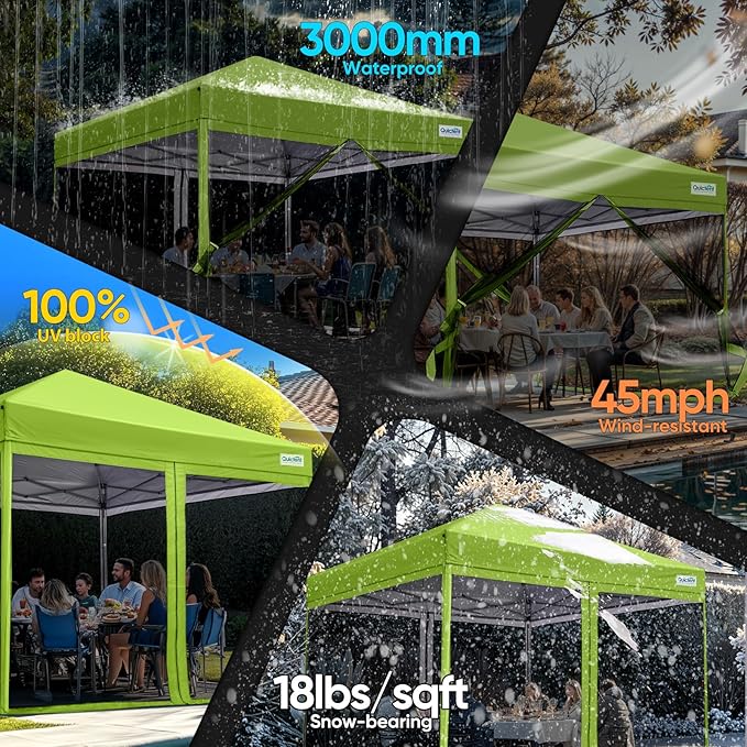 Quictent 10'x10’ Pop up Screened Canopy Tent with Mosquito Netting, Portable Easy up Outdoor Screen House Shelter for Patio, Camping and Picnic, Includes Wheeled Carry Bag