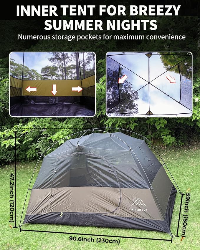 Camping Tent 2 Person,Ultra Large Capacity, 20D Nylon, Lightweight 3 Season Backpacking Tent 2 Person, PU3000mm, Free Standing, Ideal for Camping, Hiking, Glamping, Mountaineering