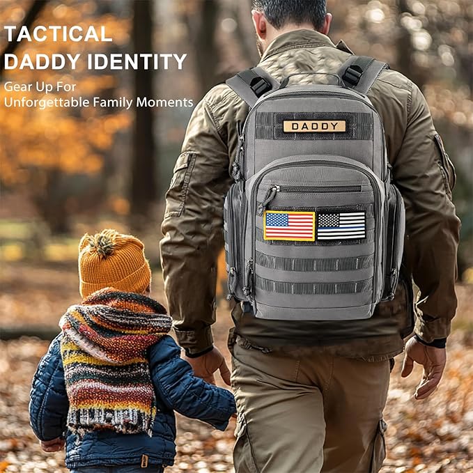 MIRACOL Dad Diaper Bag Military - Tactical Baby Backpack with Changing Pad for Outdoor Baby Care - Water-Resistant Fabric & MOLLE System Ideal for Travel Hiking Parks Grey