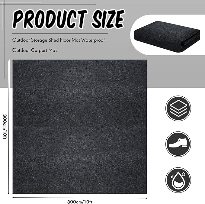 Haull Shed Floor Mat 10 x 10 ft Outdoor Waterproof Nonslip Durable Storage Sheds Protector Rug for Carport Patio Garage Garden Spring Summer Outdoor, Storage Shed Not Included