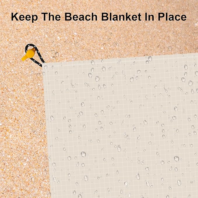 9 ft×10 ft Extra Large Waterproof Sandproof Beach Blanket for 8 Adults, Outdoor Beach Mat with 4 Stakes, 210T Polyester Lightweight Foldable Picnic Blanket for Travel, Camping, Hiking