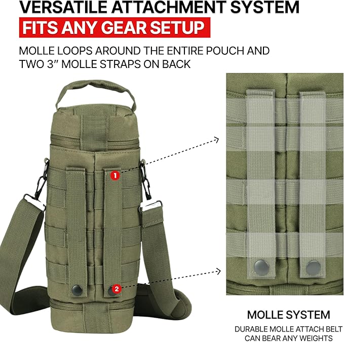Orca Tactical Molle Water Bottle Pouch - Molle Water Bottle Holder Fits Most 32 and 40 oz Bottles - Water Bottle Pouch for Backpack - Thicker Insulated Water Bottle Holster Keeps Drinks Cooler Longer