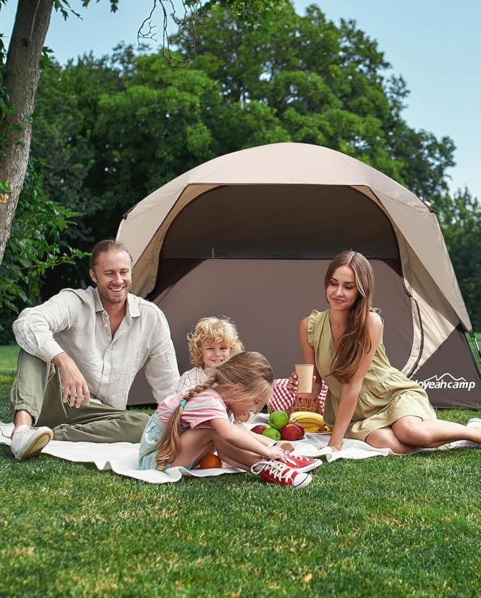 Tents for Camping 4 Person Tent Waterproof Easy Setup Dome Family Tent with Rainfly Large Tents for Outdoor Camping&Hiking,Polyurethane Material, Khaki